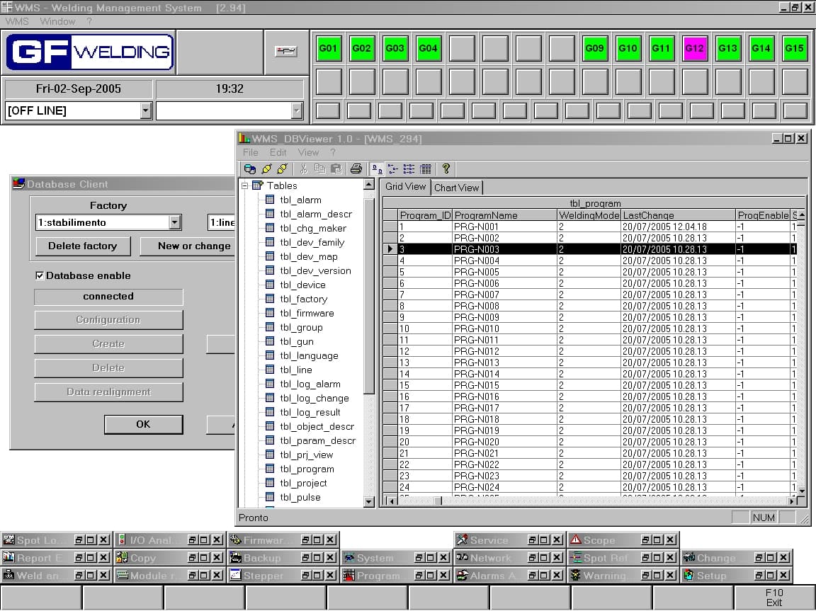 WMS Database viewer — program list table